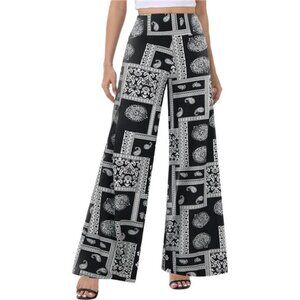 Wide Leg Palazzo Pants for Women Black Print